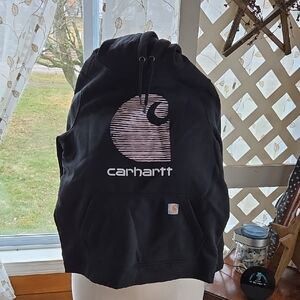 Carhartt Black Hoodie with Lite Pink Striped Logo